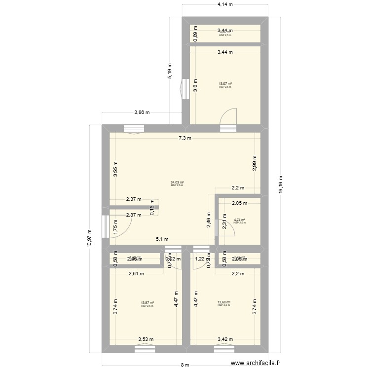 appartement adda benaouda. Plan de 8 pièces et 85 m2
