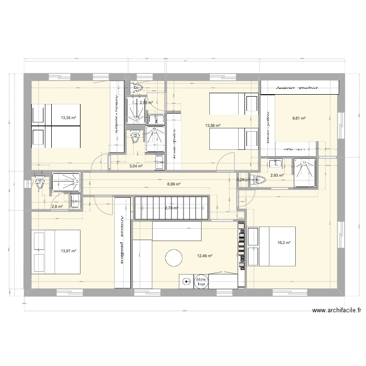 perols haut 13 04 3. Plan de 13 pièces et 101 m2