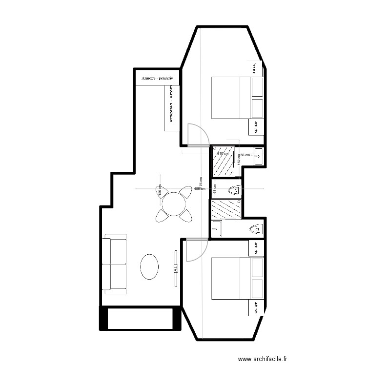 56Rep existant. Plan de 4 pièces et 18 m2