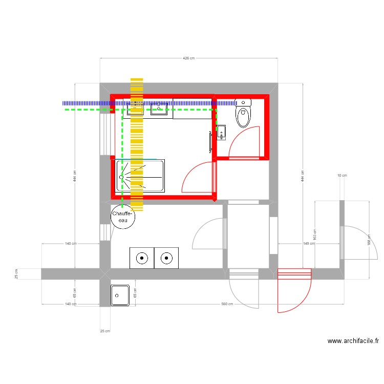 MOREAU SDB RDC  rev 1. Plan de 5 pièces et 14 m2