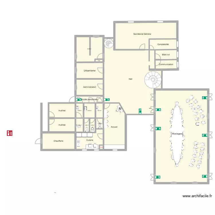 Mairie de Bornel RDC. Plan de 24  et 325 m²