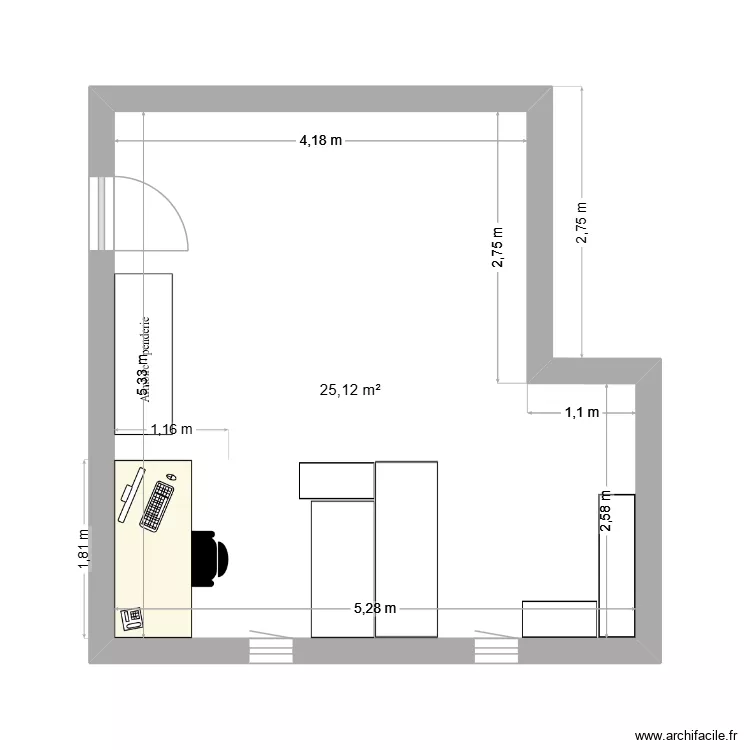 Atelier. Plan de 1  et 25 m²