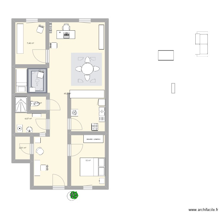 Appartement Sabine après. Plan de 6 pièces et 75 m2