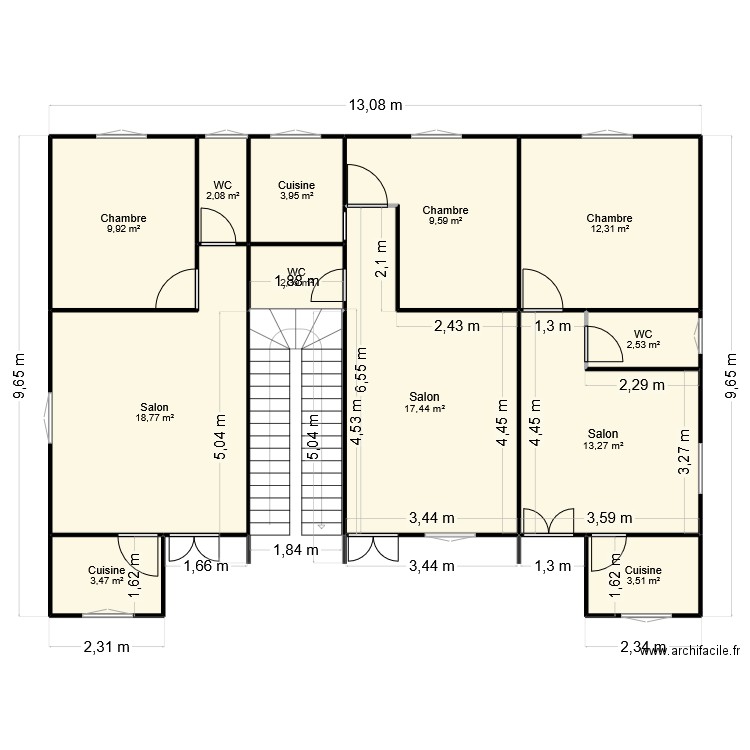 Plan niveau 2 Olembé. Plan de 12 pièces et 99 m2