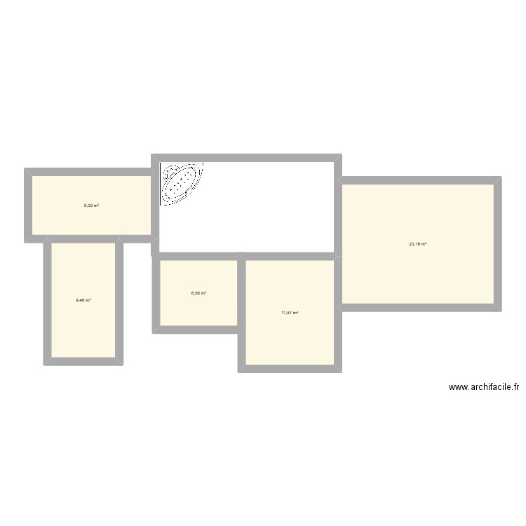 entreprise. Plan de 5 pièces et 60 m2