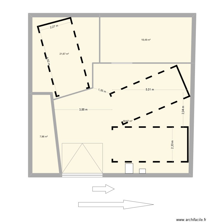 box garage 45°. Plan de 4 pièces et 108 m2