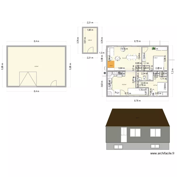 Rez-de-chauss&eacute;e_&eacute;lectricit&eacute;. Plan de 10  et 107 m²