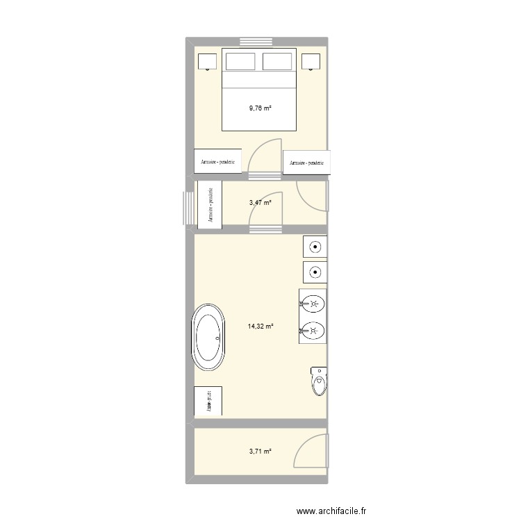 extension etage 2. Plan de 4 pièces et 31 m2