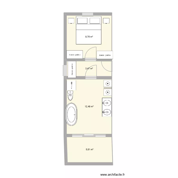 extension etage 2. Plan de 4 pièces et 32 m²