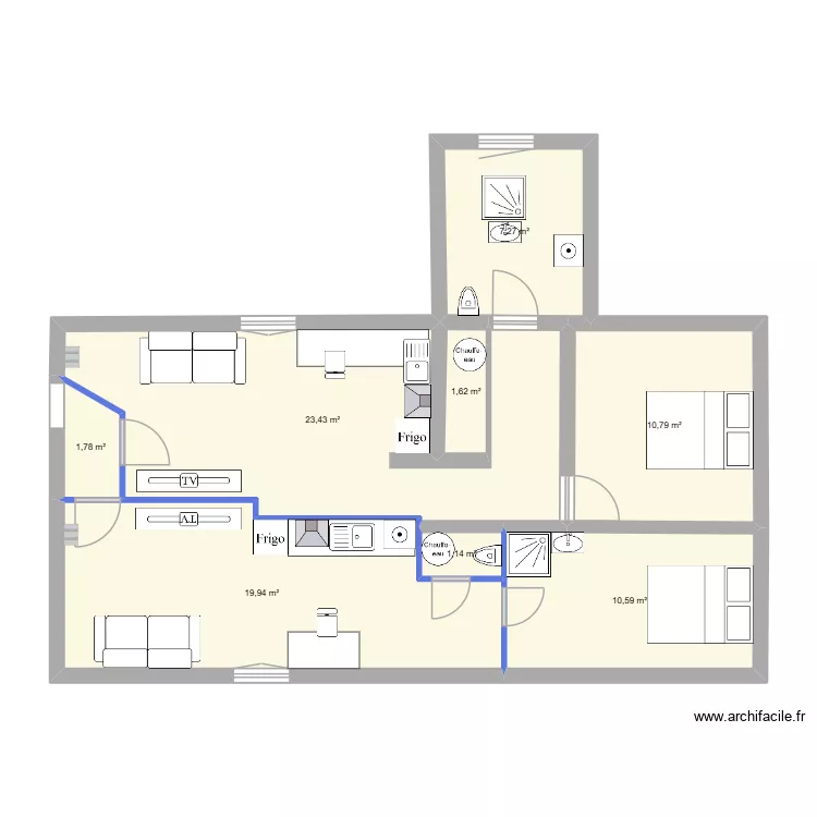 T3 menetou. Plan de 8 pièces et 77 m²