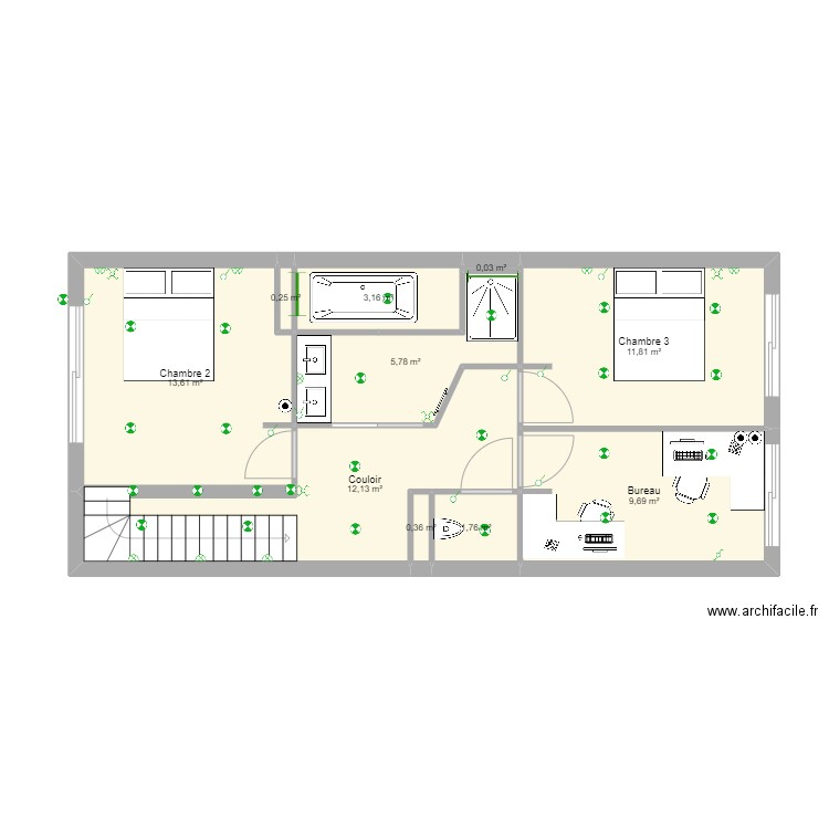 Plan R+1 ECL. Plan de 10 pièces et 59 m2