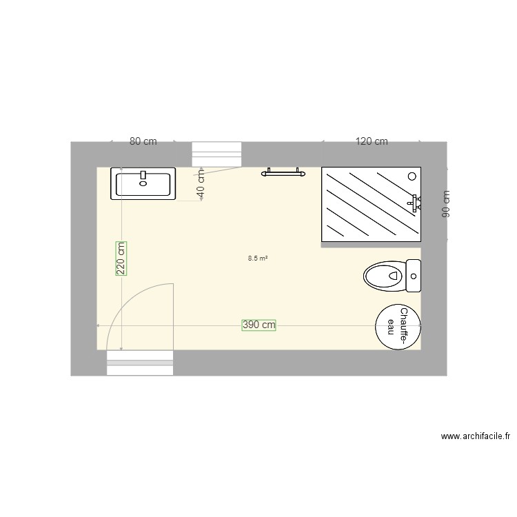 Henry SDB 1. Plan de 1 pièce et 9 m2