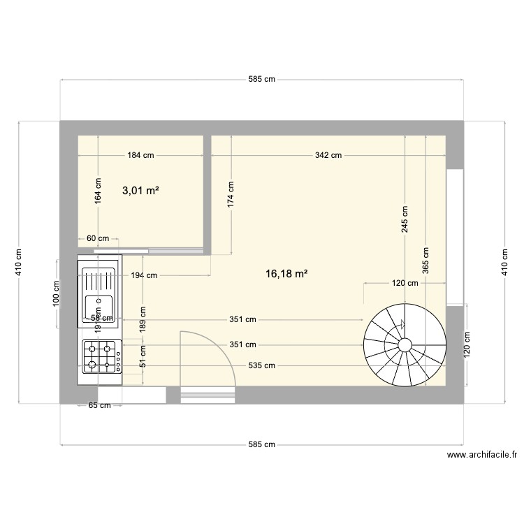 HAcienda3. Plan de 2 pièces et 19 m2