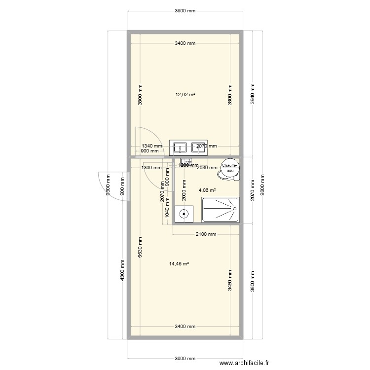 plan structure. Plan de 3 pièces et 31 m2