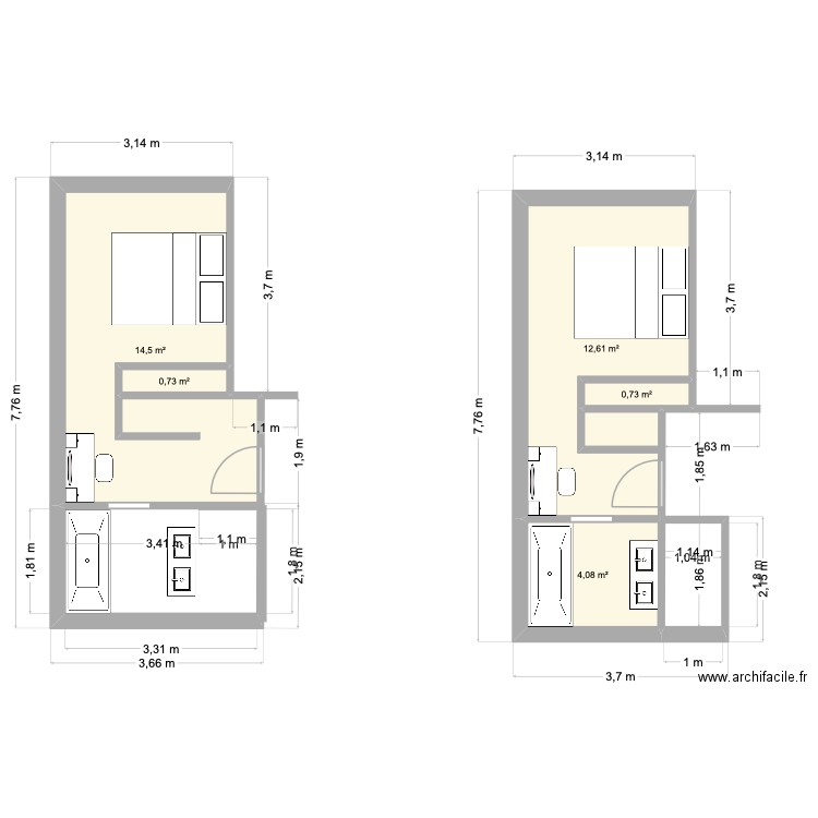 CHAMBRE. Plan de 5 pièces et 33 m2