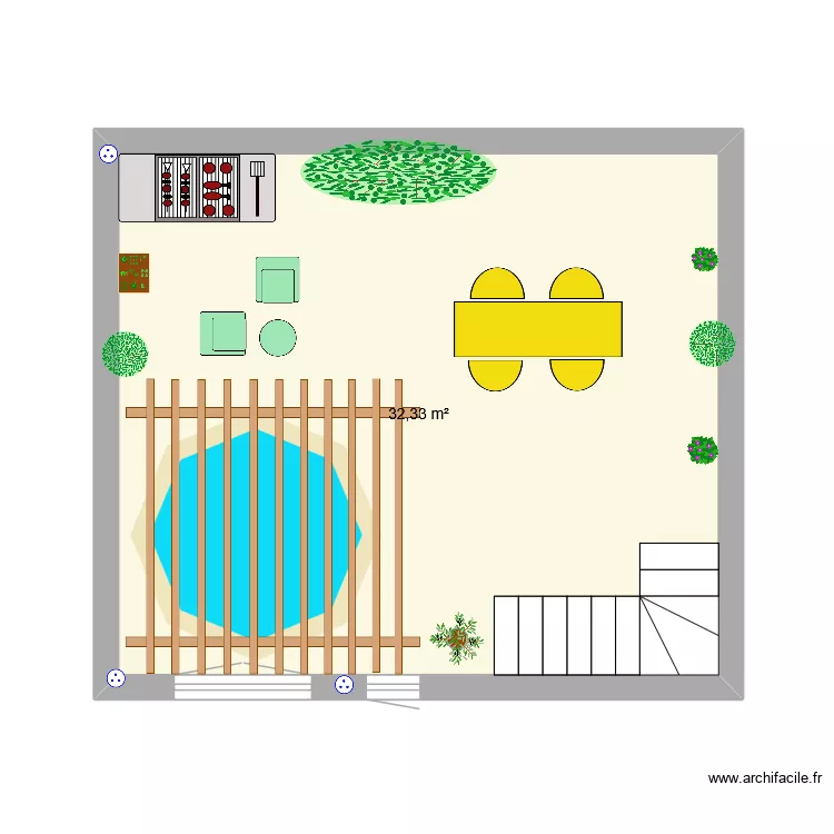 Terrasse. Plan de 1 pièce et 32 m²