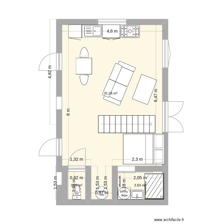projet. Plan de 3 pièces et 35 m2