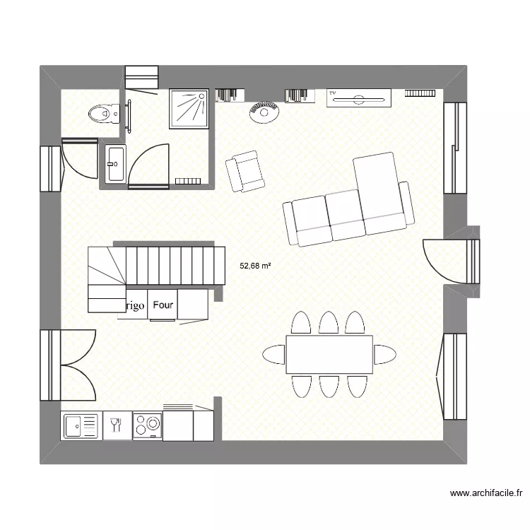 MAISON VAIRES RDC. Plan de 1 pièce et 53 m²