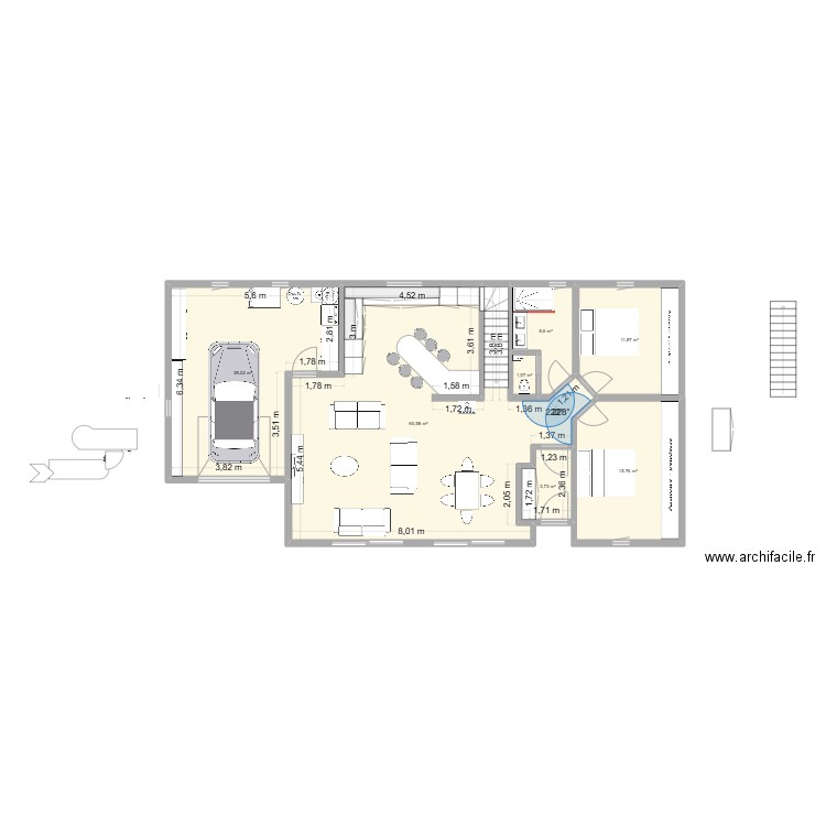 maison garage 2 ch  petit hall. Plan de 7 pièces et 128 m2