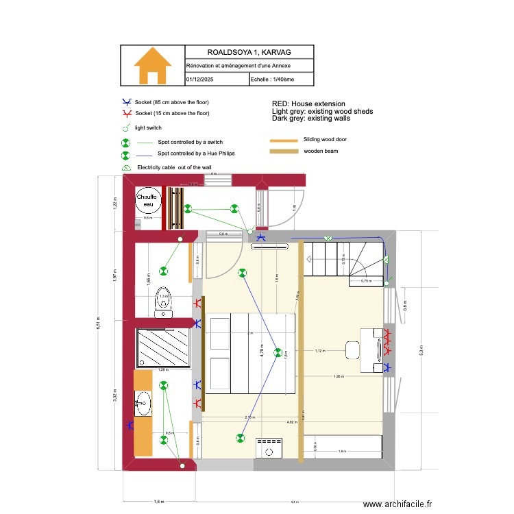 Renovation Annexe V3. Plan de 2 pièces et 29 m2