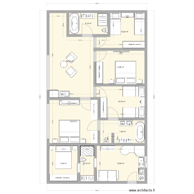 Extension garage. Plan de 10 pièces et 109 m2