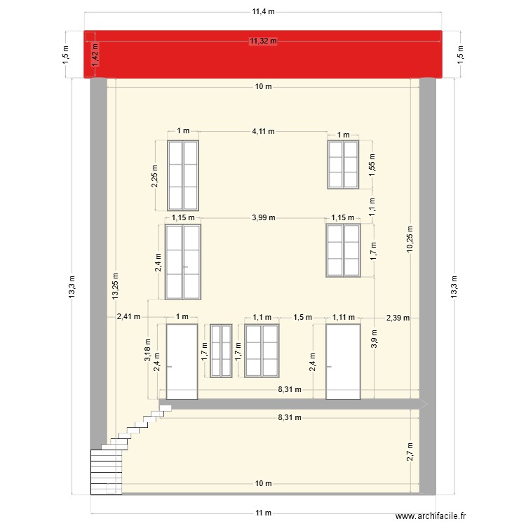 210m2 façade Est Projet. Plan de 2 pièces et 146 m2
