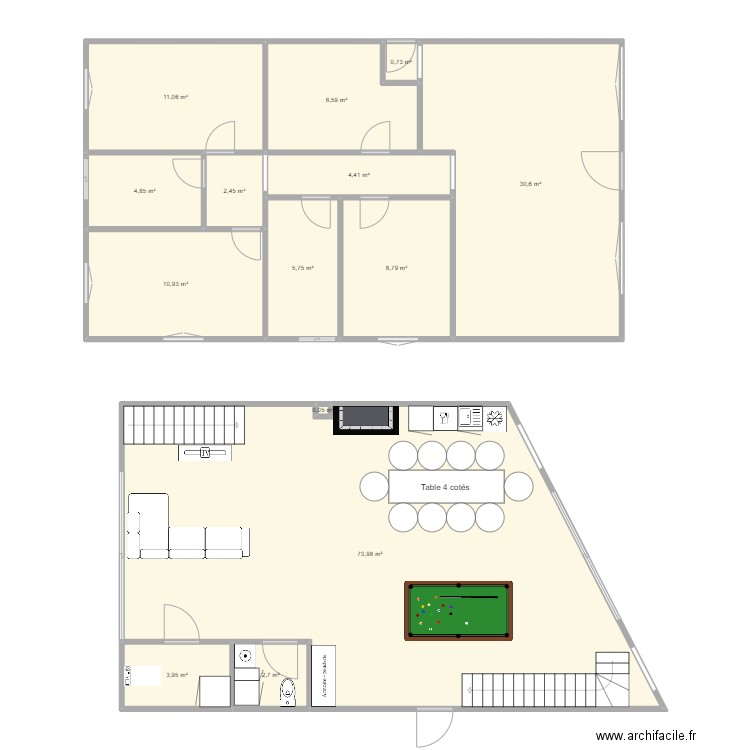 Pueblo 1. Plan de 14 pièces et 169 m2