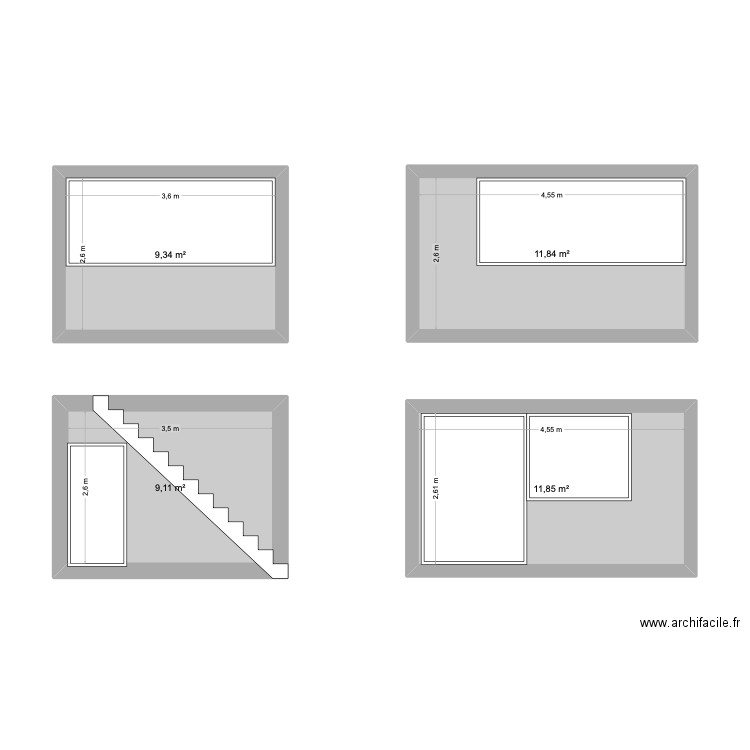 facade bingalo. Plan de 4 pièces et 42 m2