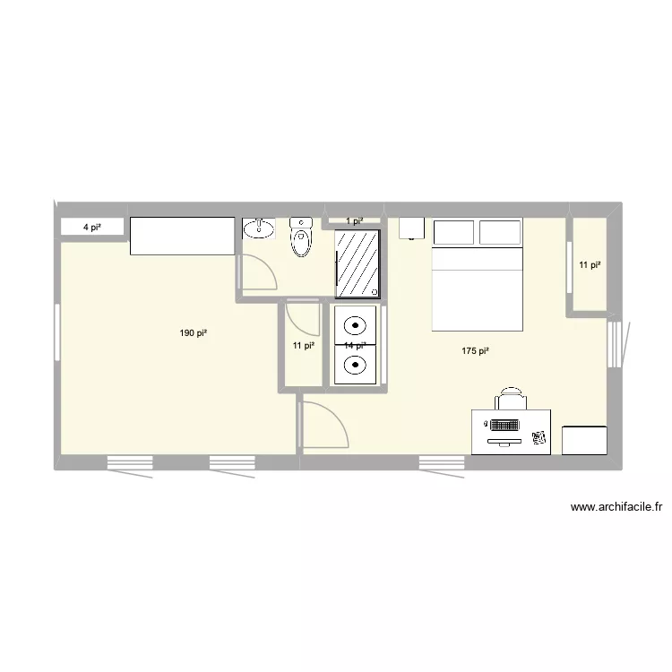 402 Victoria version B. Plan de 7  et 38 m²