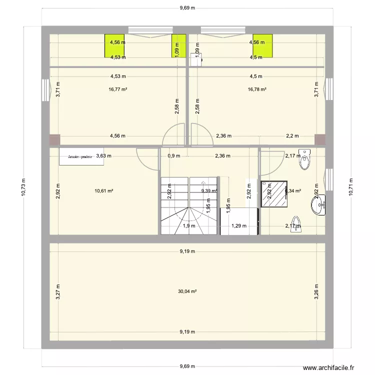 Etage Actuel. Plan de 6 pièces et 90 m²