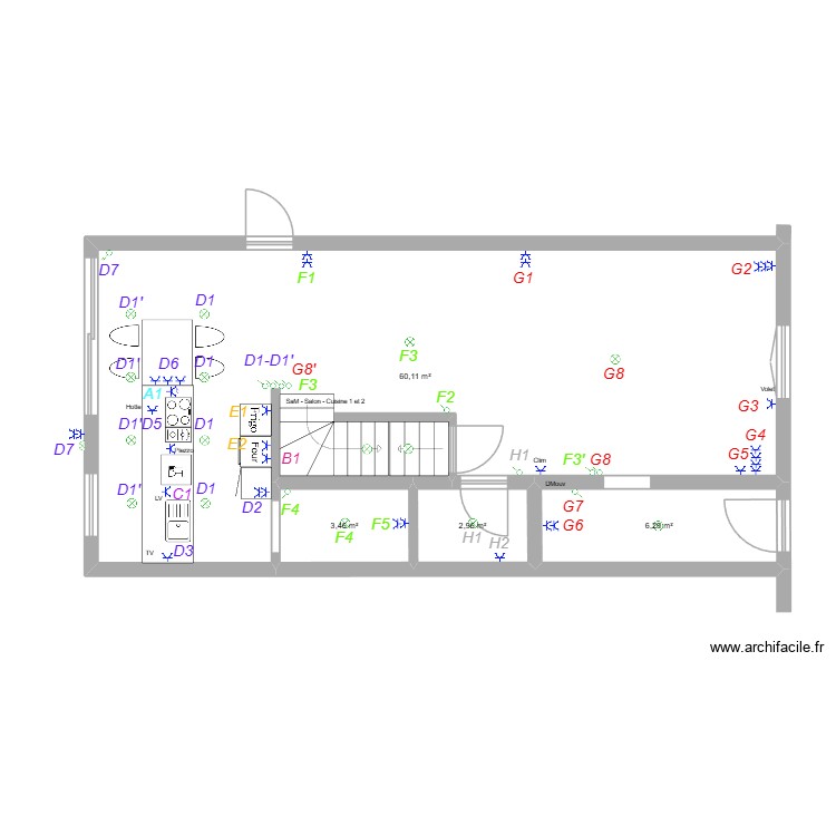Rez - Cuisine - SaM -  Elecricit&eacute; Circuit. Plan de 0 pièce et 0 m2