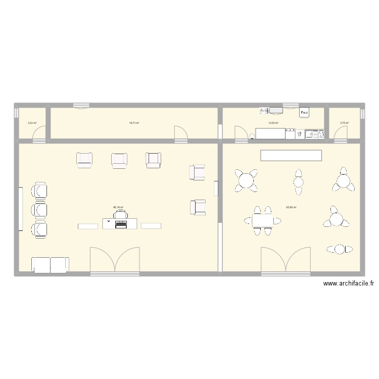 salon coiffure thé. Plan de 6 pièces et 200 m2
