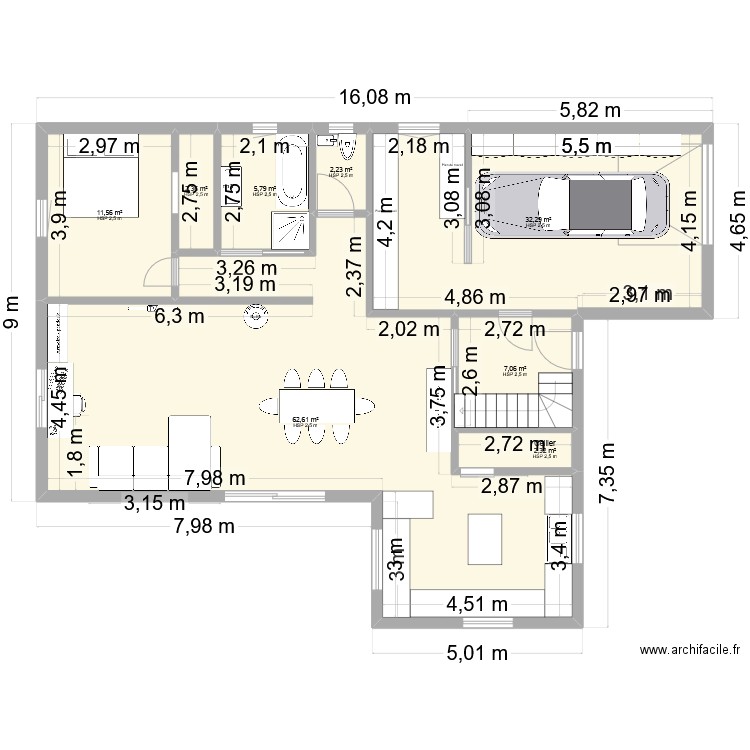 LTDP56 essai 2. Plan de 8 pièces et 126 m2