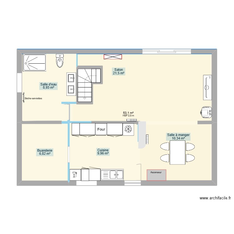 Tony sous-sol sans cotations. Plan de 3 pièces et 61 m2