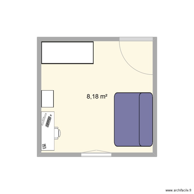 chambre bureau. Plan de 1 pièce et 8 m2
