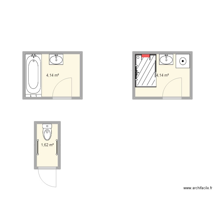 salle de bain douarin. Plan de 3 pièces et 10 m2