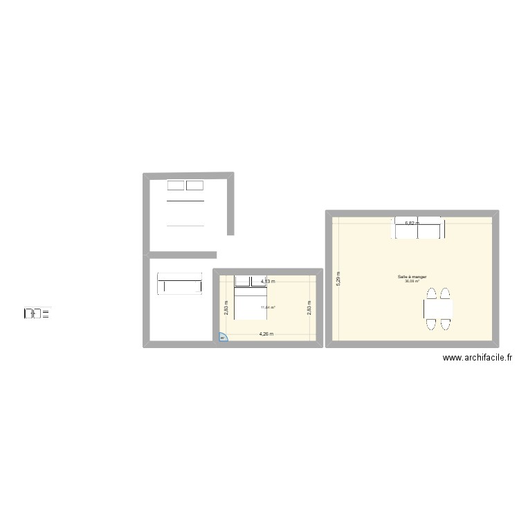 appart. Plan de 2 pièces et 48 m2