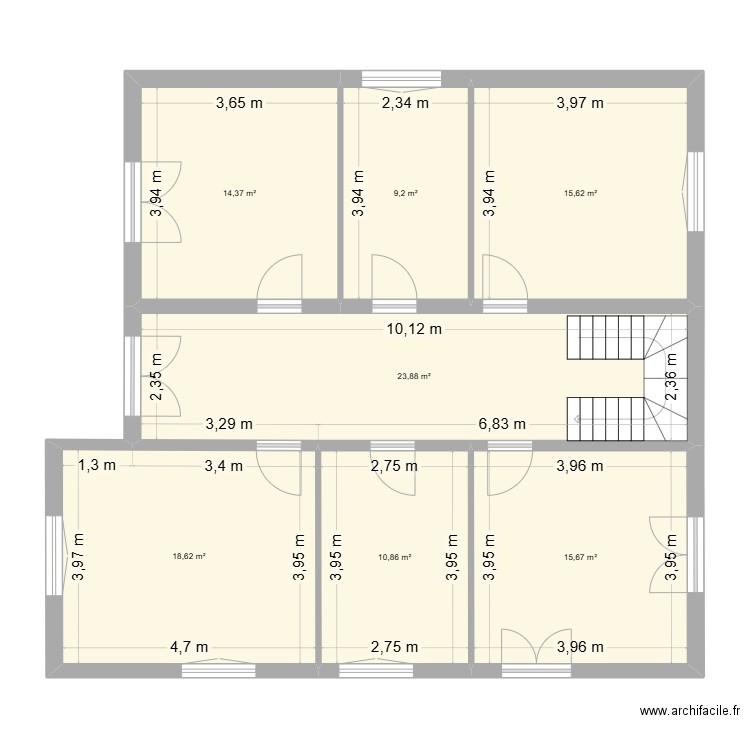 1er étage. Plan de 7 pièces et 108 m2