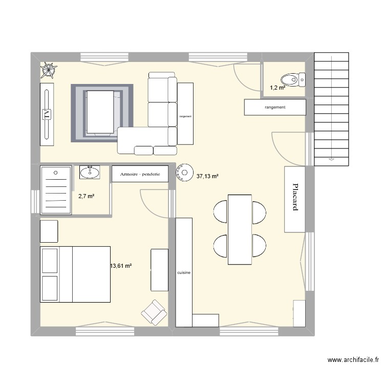 maison 1. Plan de 4 pièces et 55 m2