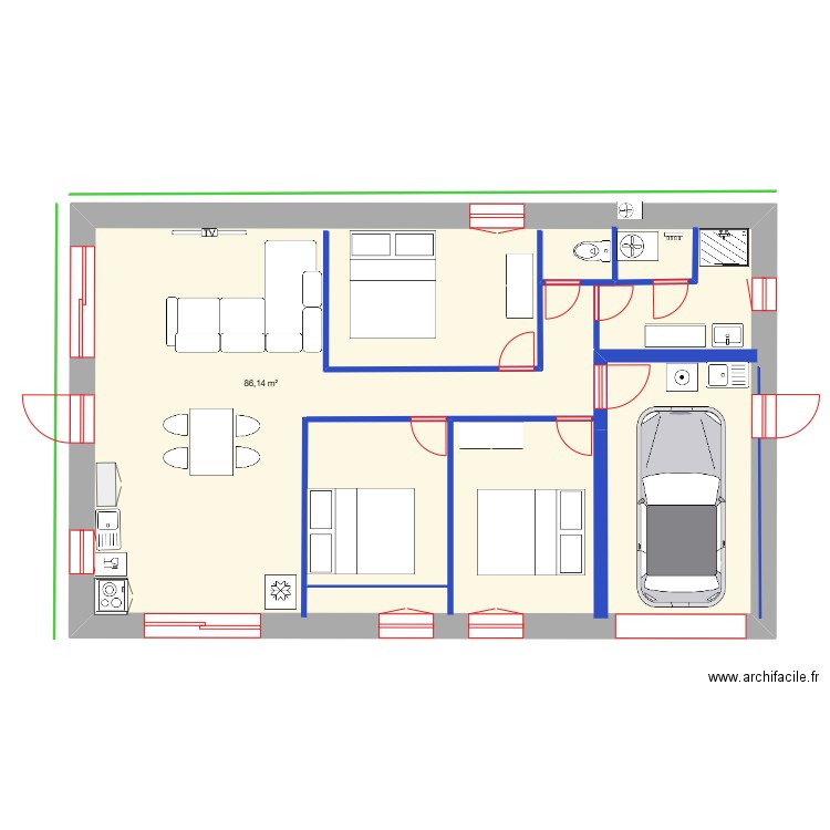 projet ploeven. Plan de 1 pièce et 86 m2
