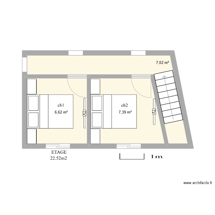 étage. Plan de 3 pièces et 21 m2