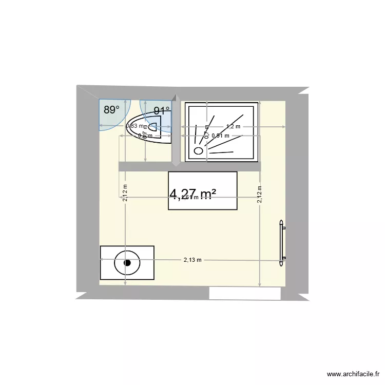 salle de bain. Plan de 1  et 4 m²
