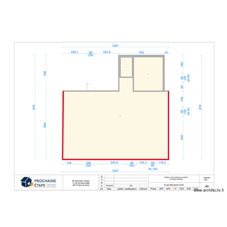 Version 1. Plan de 3 pièces et 1424 m2