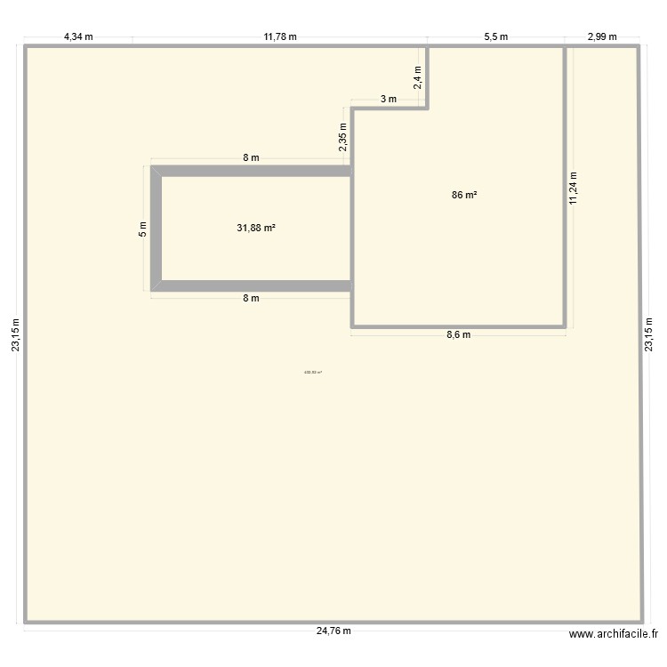 Maison Avant. Plan de 3 pièces et 550 m2