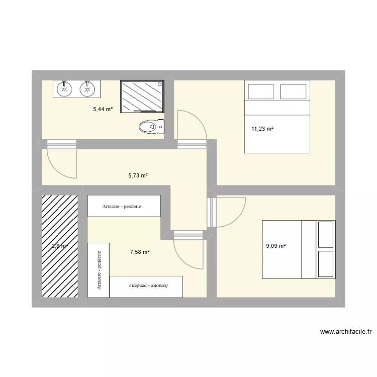 Etage. Plan de 6  et 42 m²
