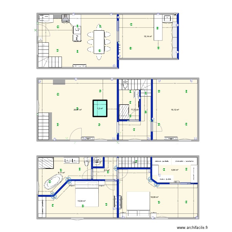 maison Pierrefonds. Plan de 13 pièces et 152 m2