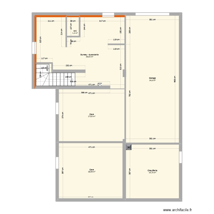 Badi-Perconte - Sous-sol. Plan de 6 pièces et 116 m2