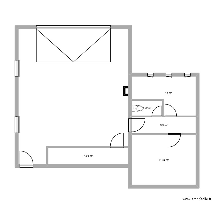 base. Plan de 5 pièces et 30 m2
