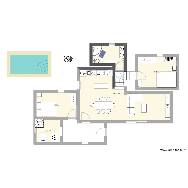 maison de lina. Plan de 4 pièces et 62 m2