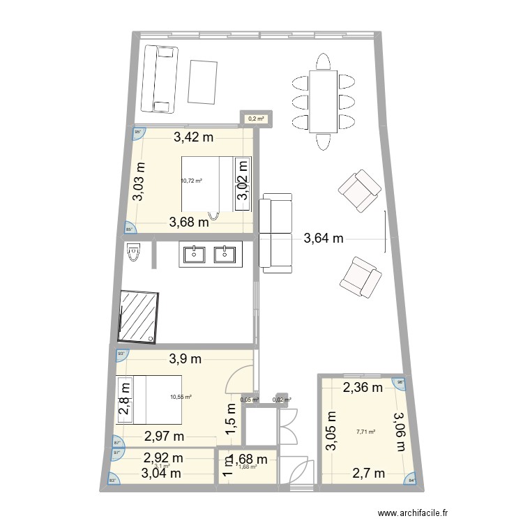 Marazul 629 modifié Version A. Plan de 8 pièces et 34 m2